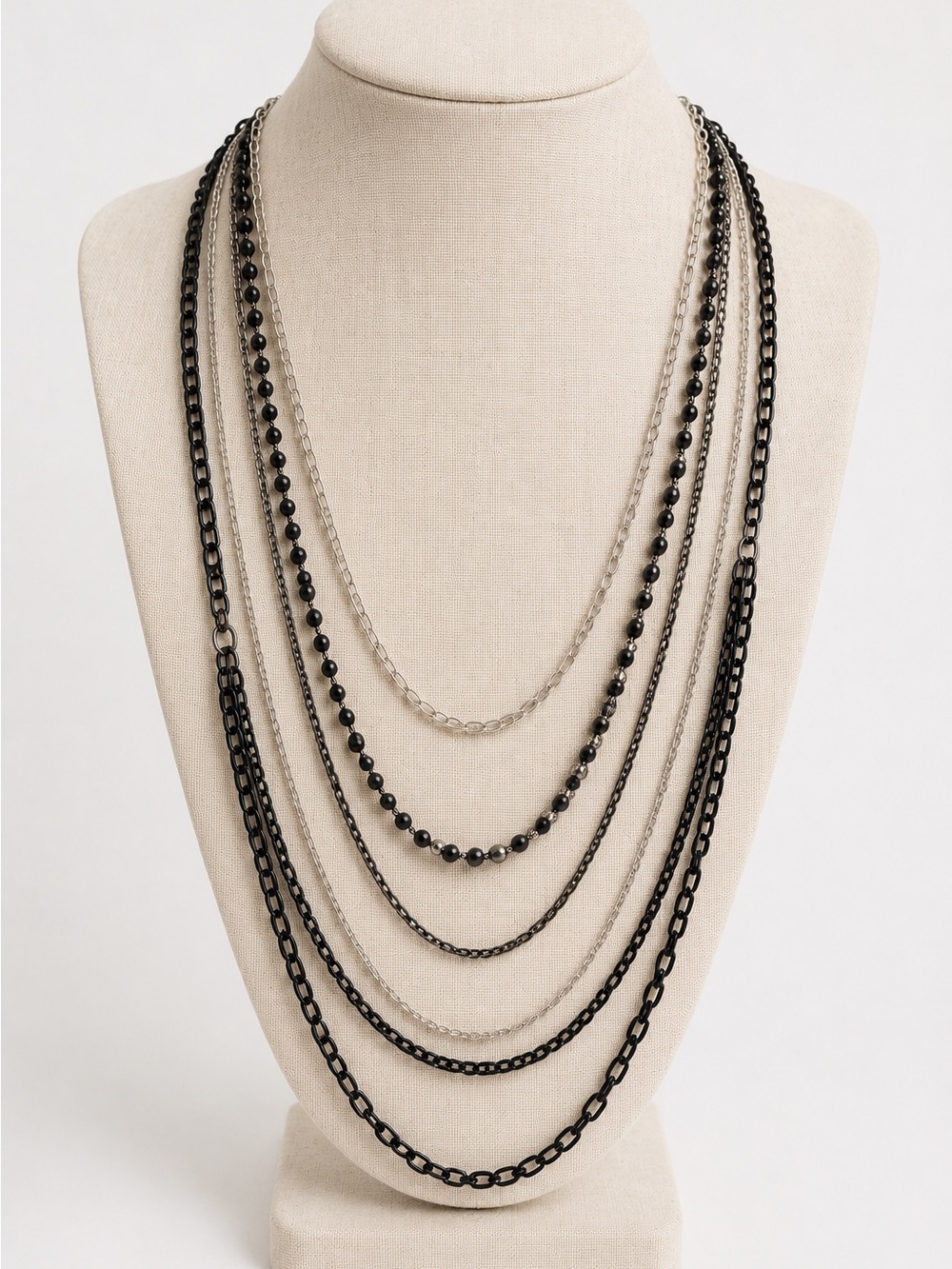 Layered Mixed Metal Chain Necklace Black Silver Gunmetal Statement